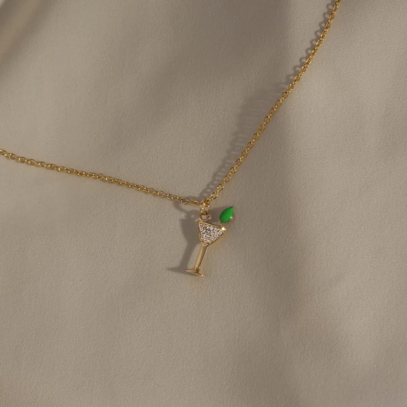 Lab Created 14K Yellow Gold Plated Sterling Silver Cubic Zirconia Martini Glass Necklace