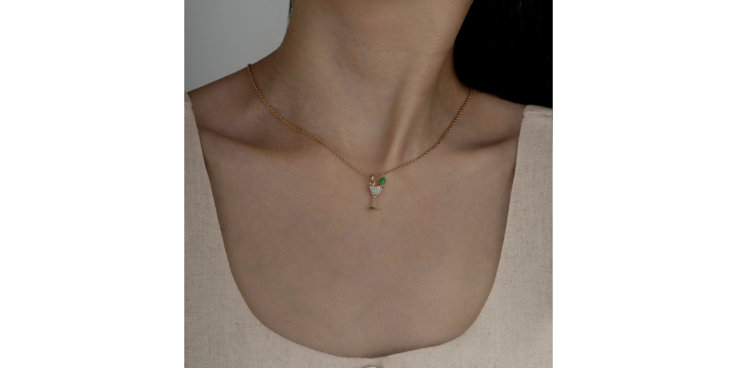 Lab Created 14K Yellow Gold Plated Sterling Silver Cubic Zirconia Martini Glass Necklace