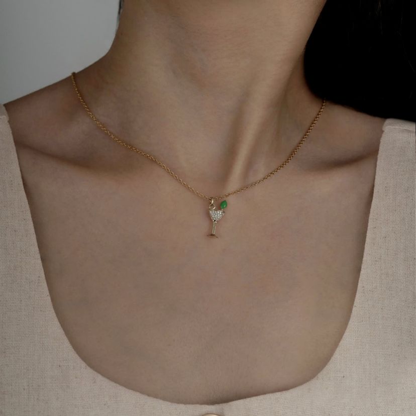 Lab Created 14K Yellow Gold Plated Sterling Silver Cubic Zirconia Martini Glass Necklace