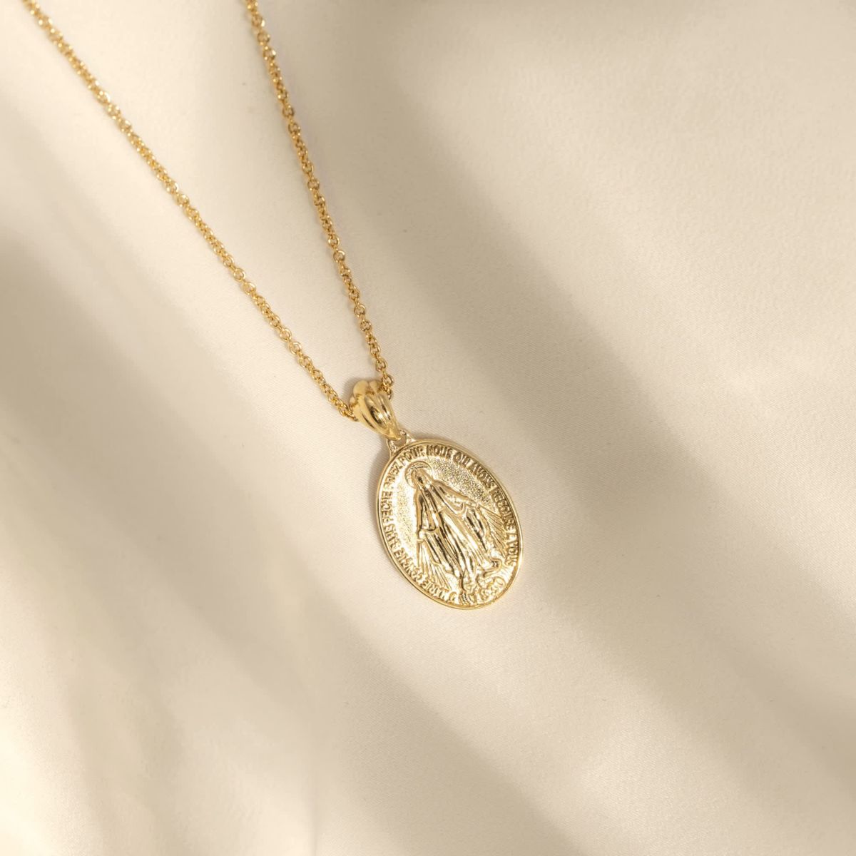 Lab Created 14K Yellow Gold Plated Sterling Silver Mother Mary Pendant Necklace