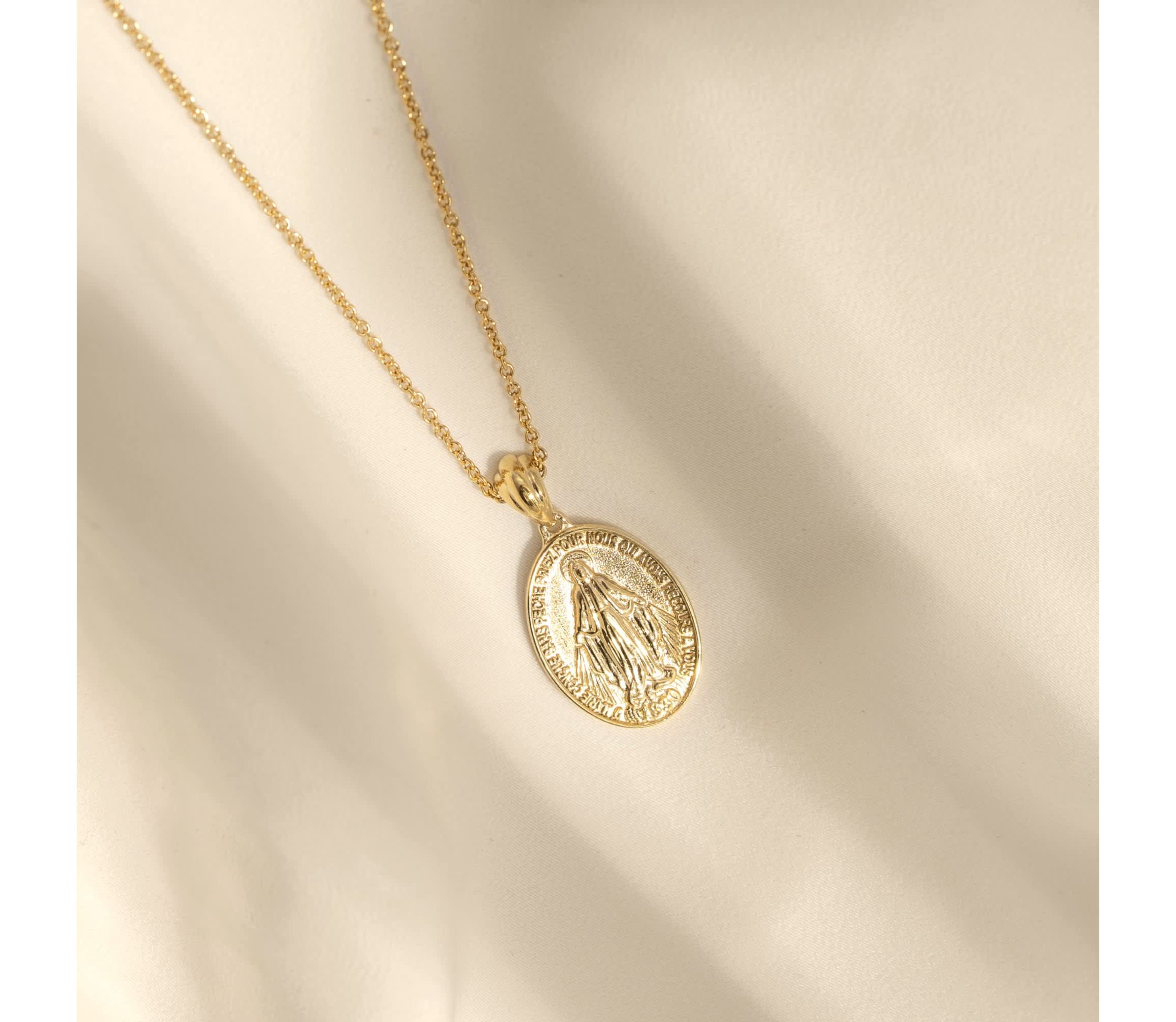Lab Created 14K Yellow Gold Plated Sterling Silver Mother Mary Pendant Necklace