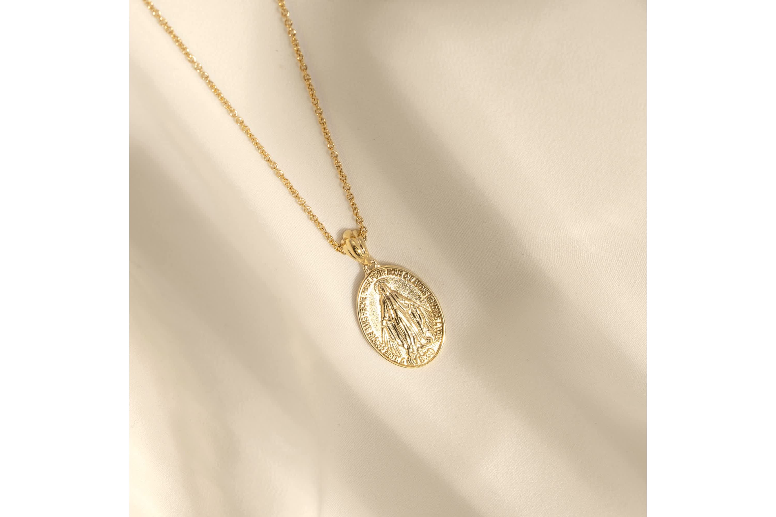 Lab Created 14K Yellow Gold Plated Sterling Silver Mother Mary Pendant Necklace