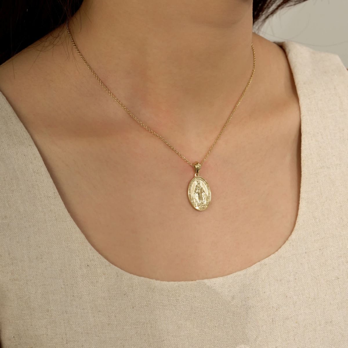 Lab Created 14K Yellow Gold Plated Sterling Silver Mother Mary Pendant Necklace