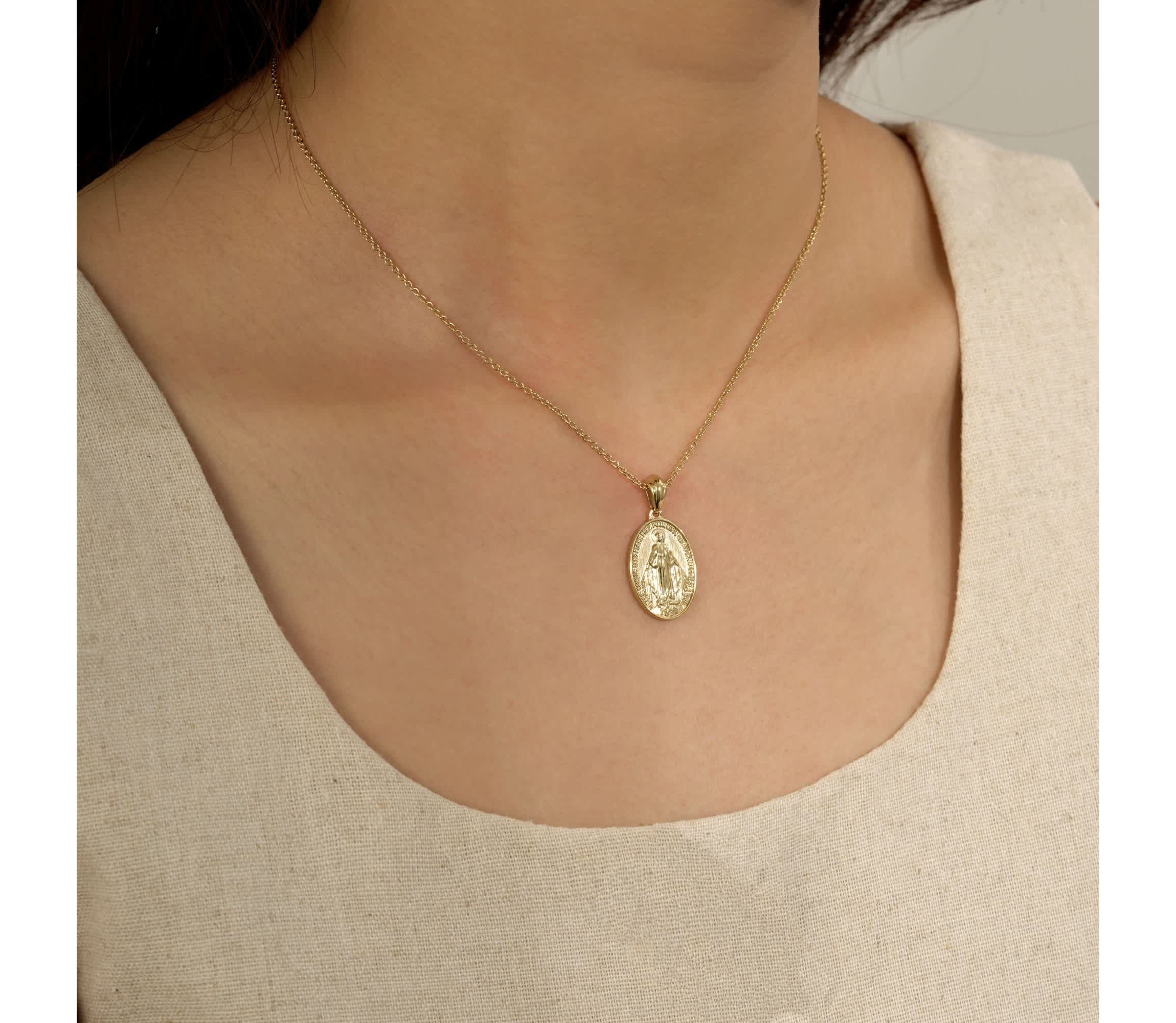 Lab Created 14K Yellow Gold Plated Sterling Silver Mother Mary Pendant Necklace