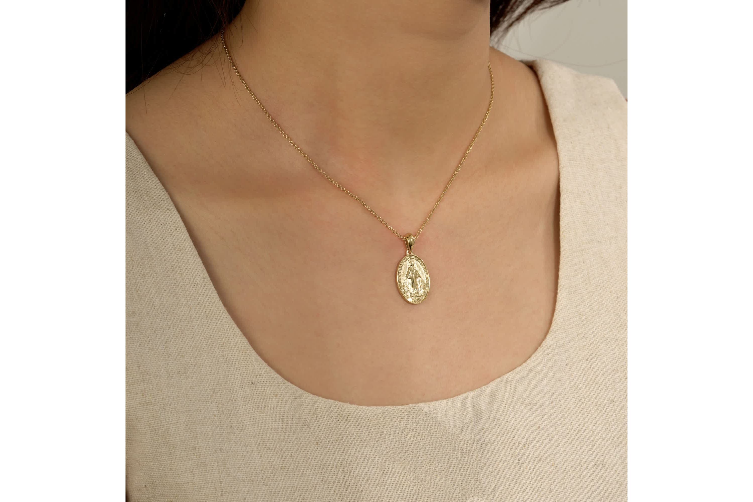 Lab Created 14K Yellow Gold Plated Sterling Silver Mother Mary Pendant Necklace