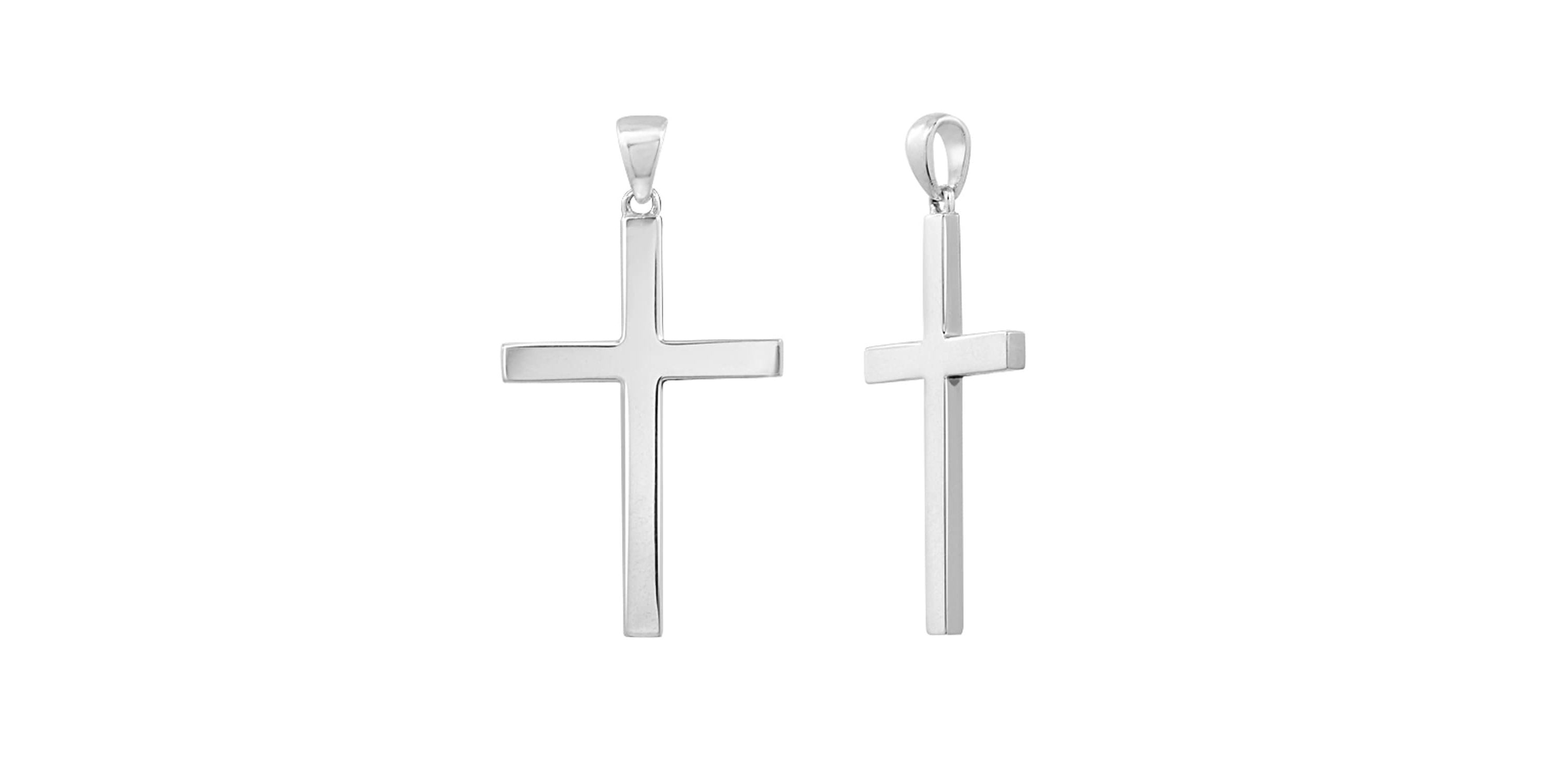 Lab Created Platinum Plated Sterling Silver Dainty Plain Classic Latin Cross Pendant Necklace