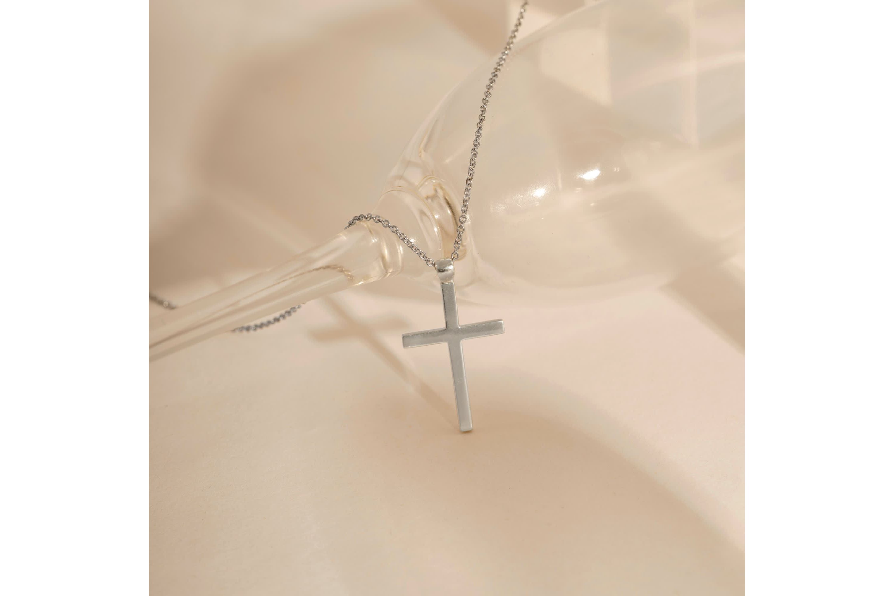 Lab Created Platinum Plated Sterling Silver Dainty Plain Classic Latin Cross Pendant Necklace