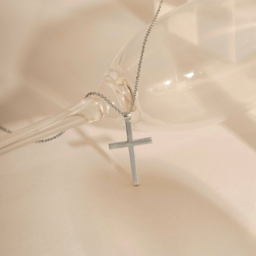 Lab Created Platinum Plated Sterling Silver Dainty Plain Classic Latin Cross Pendant Necklace