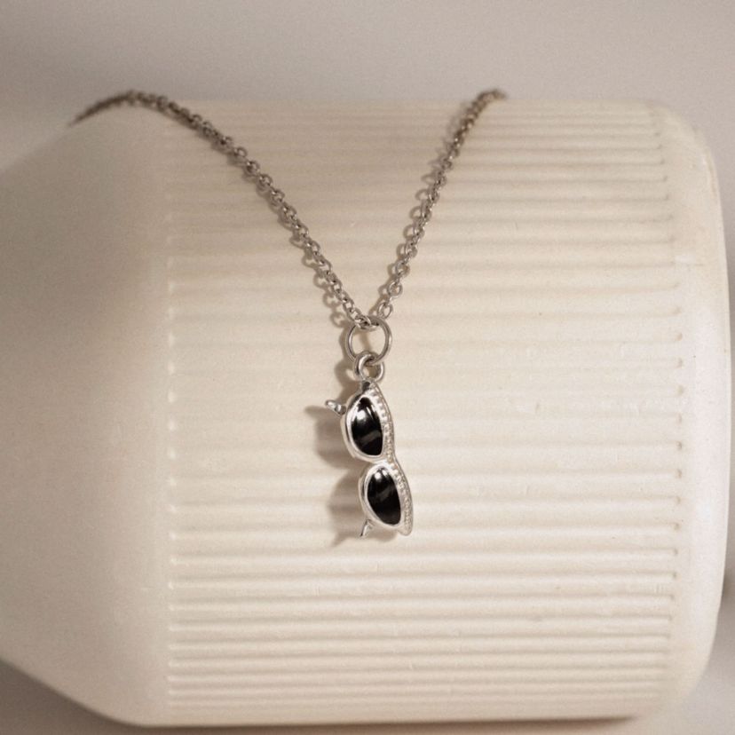 Lab Created Platinum Plated Sterling Silver Cubic Zirconia Sunglasses Charm Pendant Necklace