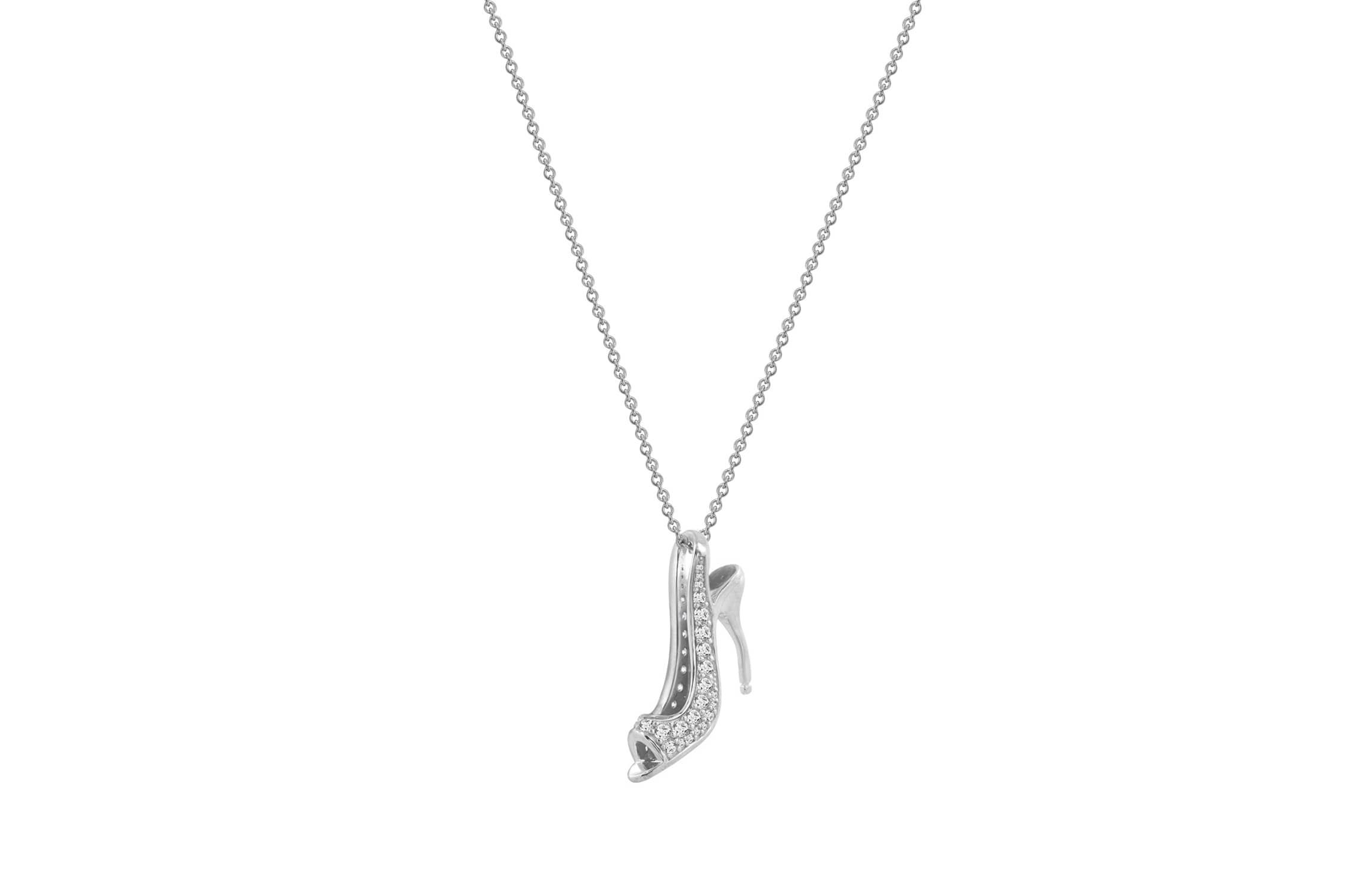 Lab Created Platinum Plated Sterling Silver Cubic Zirconia Peep Toe High Heel Pendant Necklace