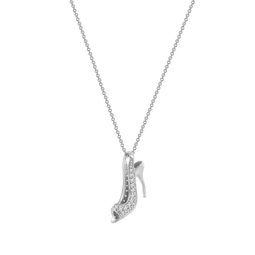 Lab Created Platinum Plated Sterling Silver Cubic Zirconia Peep Toe High Heel Pendant Necklace