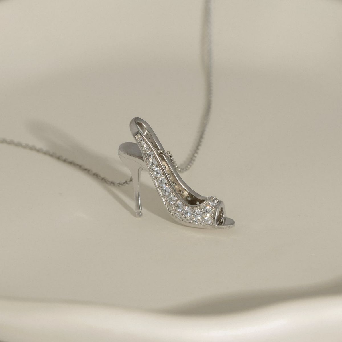 Lab Created Platinum Plated Sterling Silver Cubic Zirconia Peep Toe High Heel Pendant Necklace