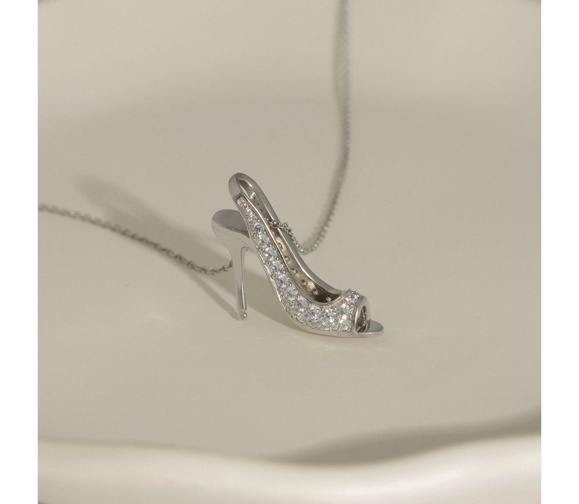 Lab Created Platinum Plated Sterling Silver Cubic Zirconia Peep Toe High Heel Pendant Necklace
