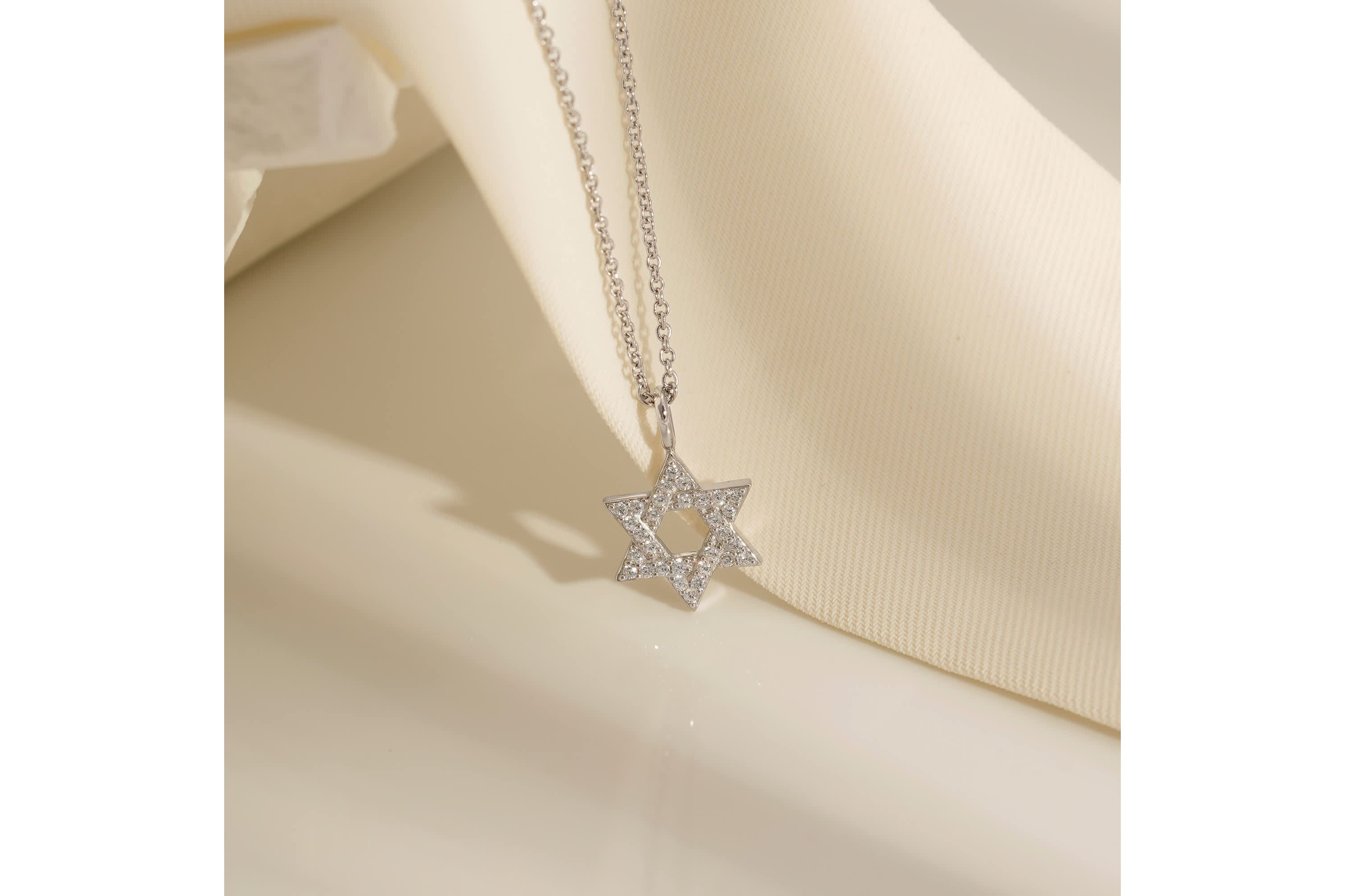 Lab Created Platinum Plated Sterling Silver Religious Round Brilliant Cubic Zirconia Pave Star Of David Pendant Necklace
