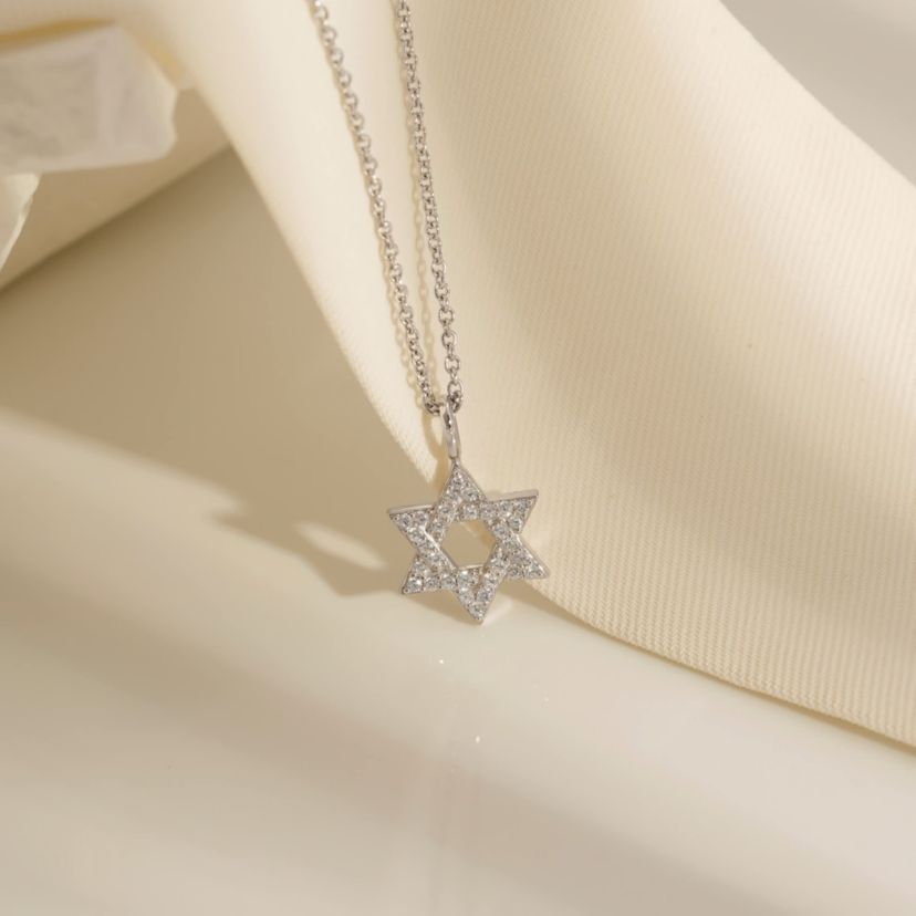 Lab Created Platinum Plated Sterling Silver Religious Round Brilliant Cubic Zirconia Pave Star Of David Pendant Necklace