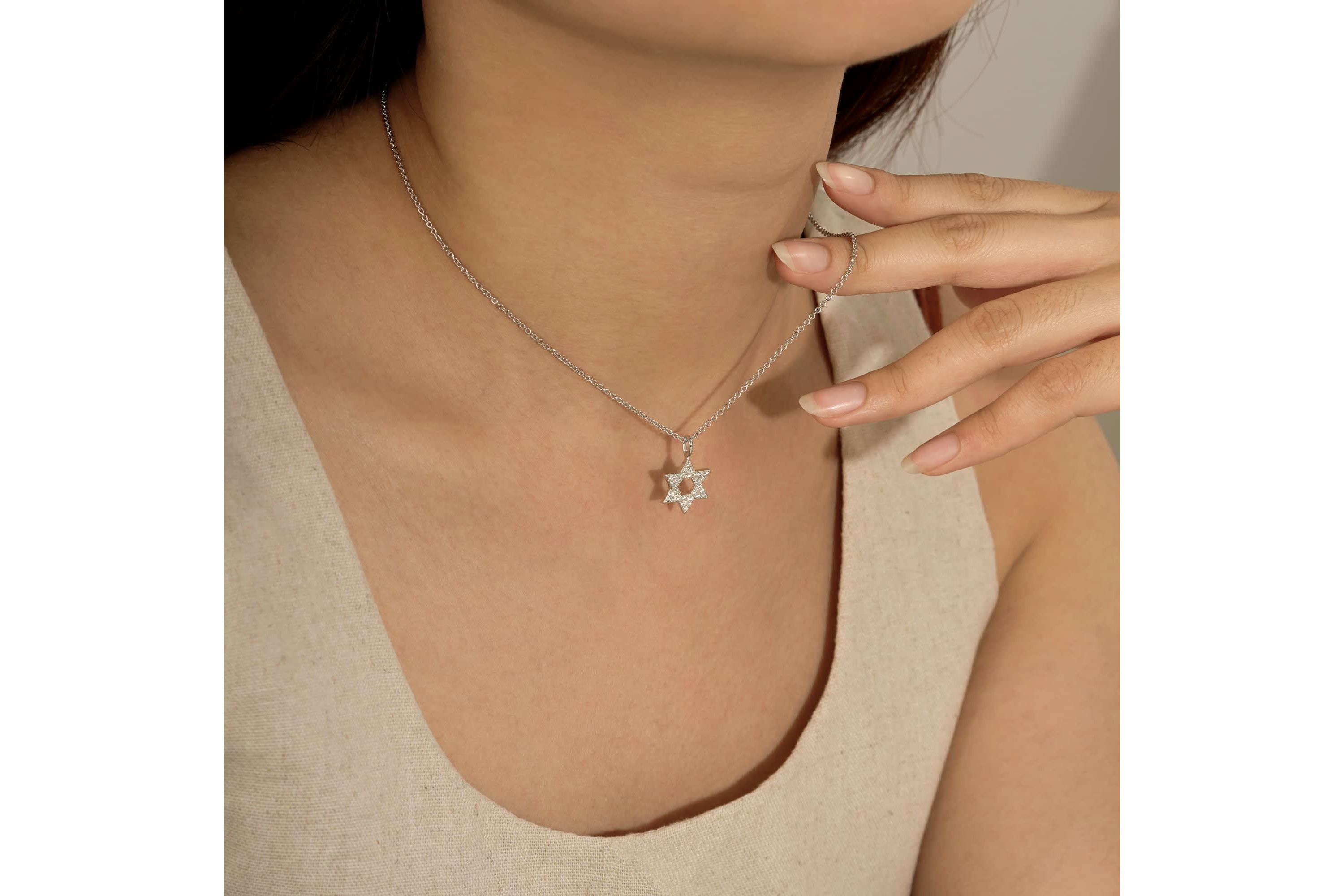 Lab Created Platinum Plated Sterling Silver Religious Round Brilliant Cubic Zirconia Pave Star Of David Pendant Necklace