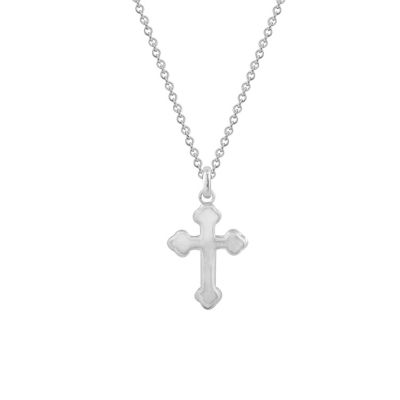 J'admire Lab Created Platinum Plated Sterling Silver Dainty Plain Bottony Cross Pendant Necklace