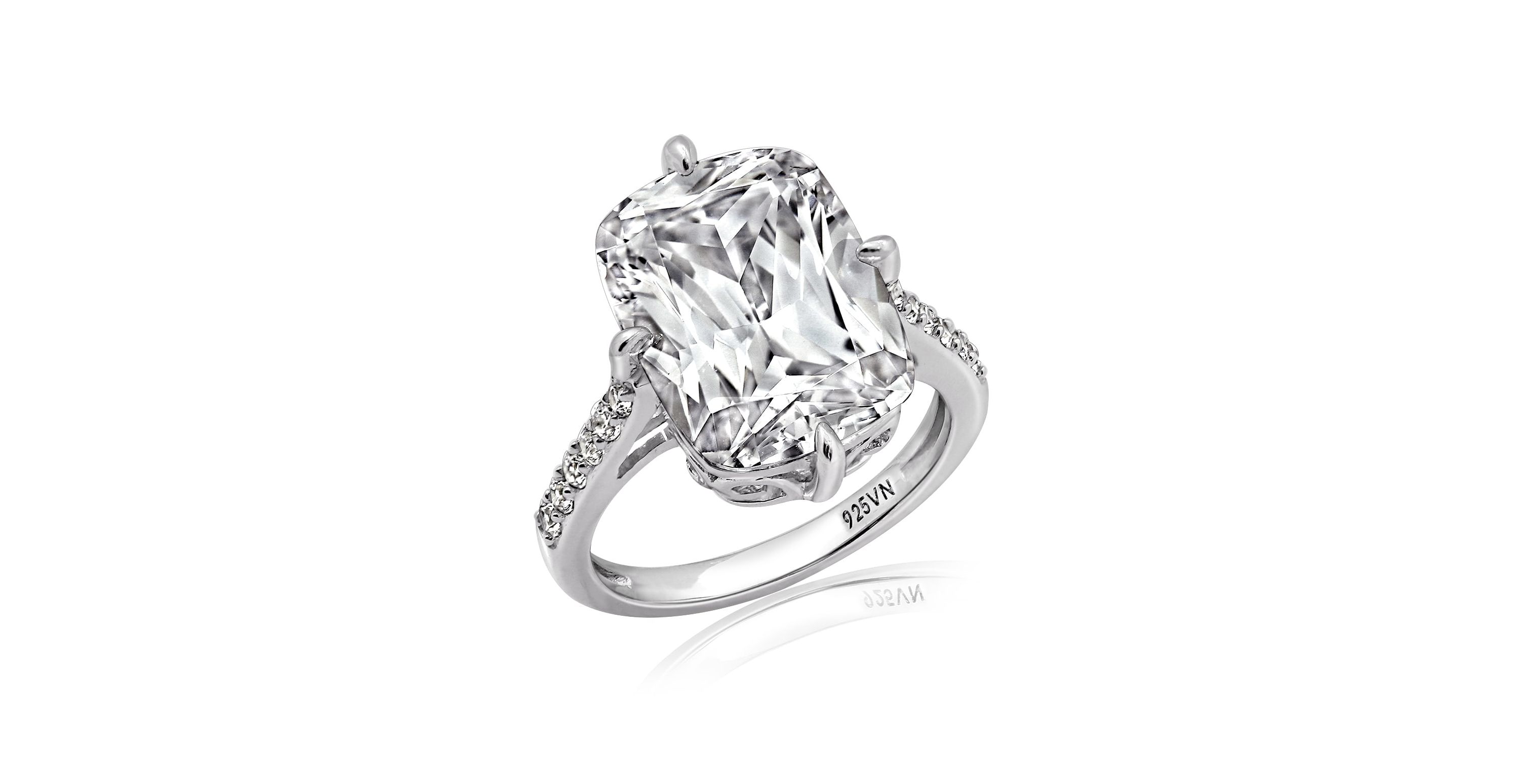 Lab Created Platinum Plated Silver Cathedral Emerald Cut Cubic Zirconia Cocktail Ring, Size 9
