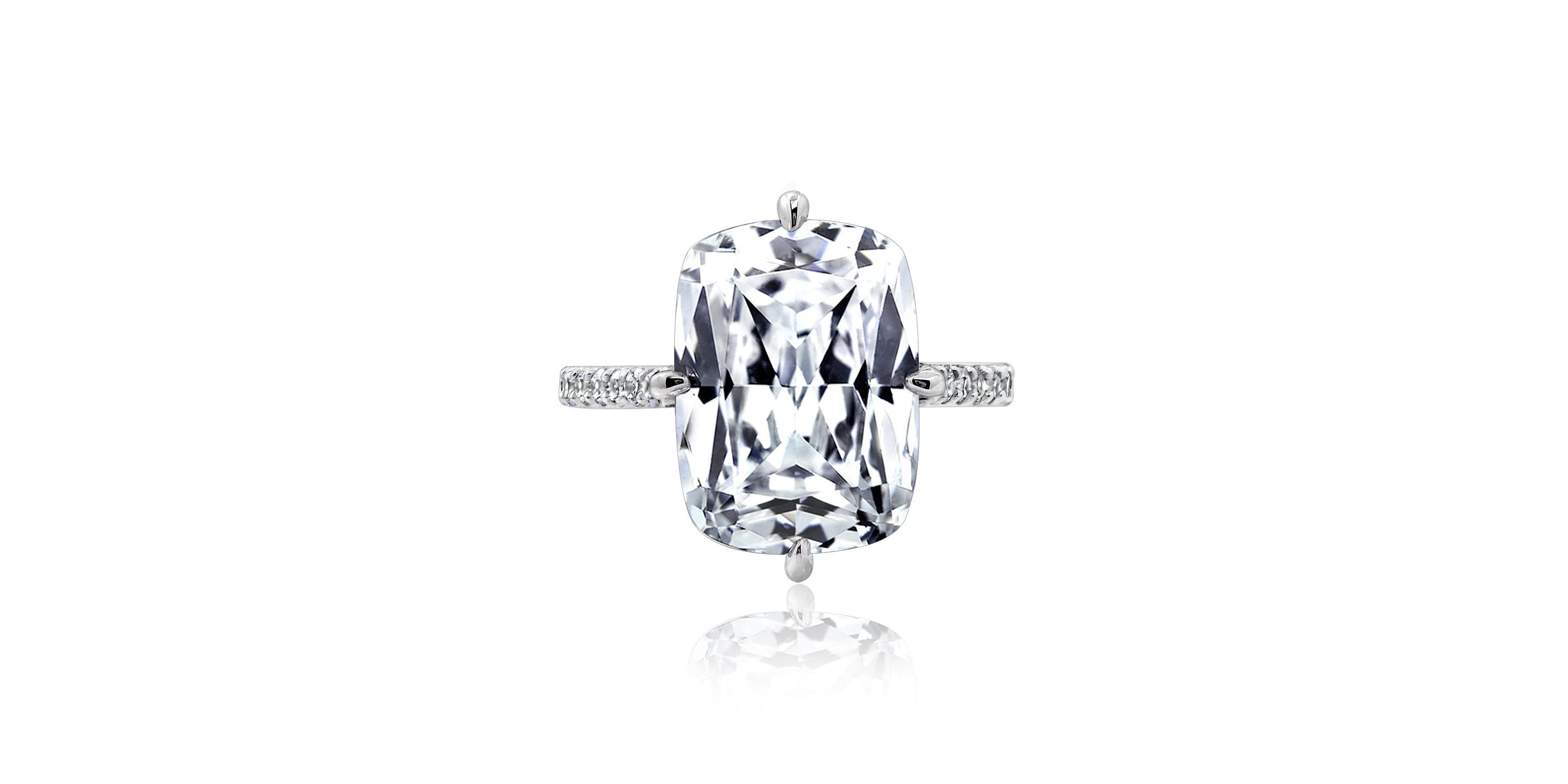 Lab Created Platinum Plated Silver Cathedral Emerald Cut Cubic Zirconia Cocktail Ring, Size 9