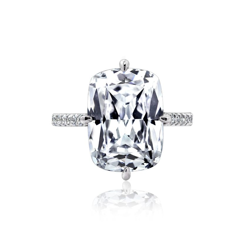 Lab Created Platinum Plated Silver Cathedral Emerald Cut Cubic Zirconia Cocktail Ring, Size 9