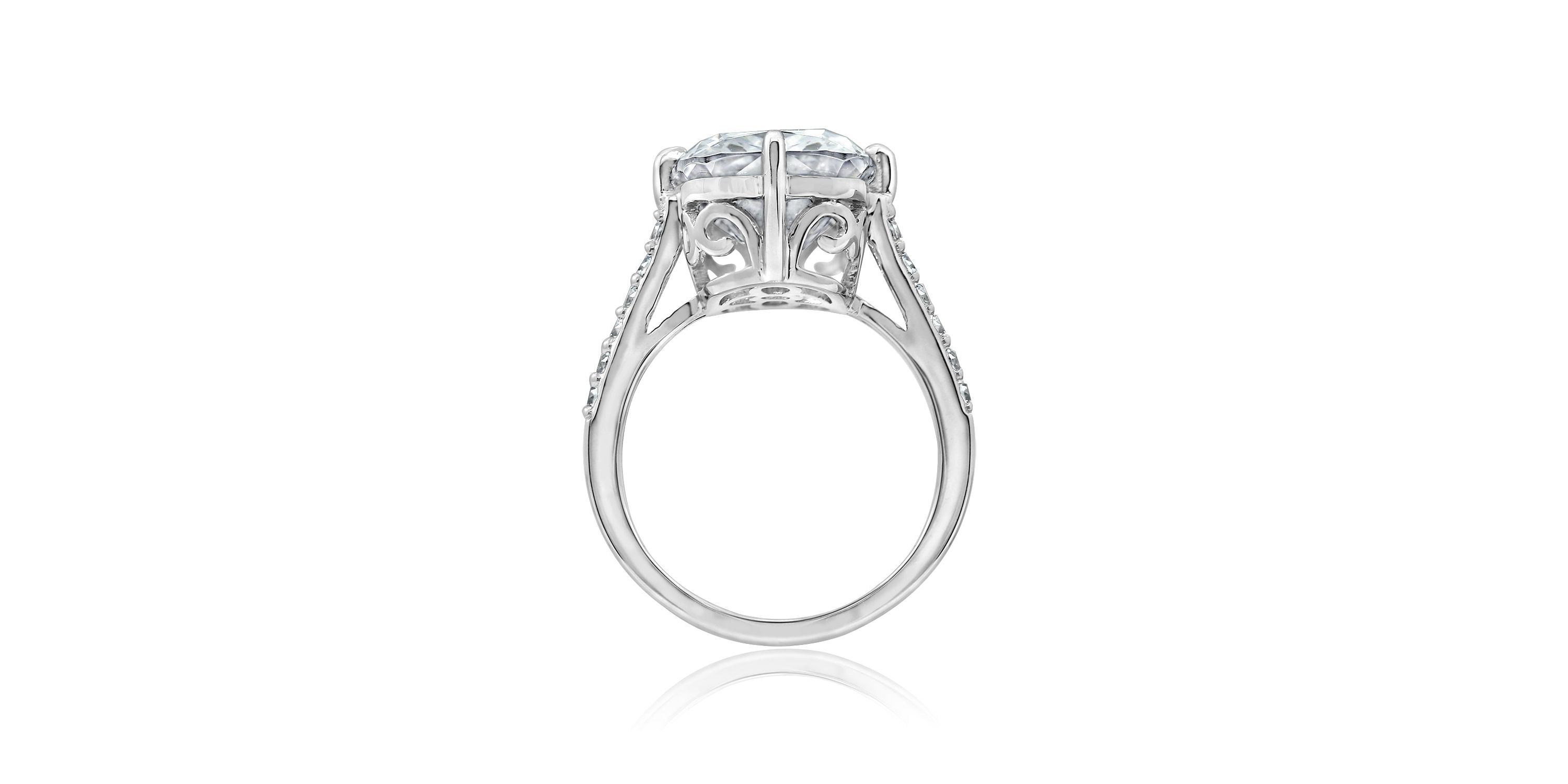 Lab Created Platinum Plated Silver Cathedral Emerald Cut Cubic Zirconia Cocktail Ring, Size 9