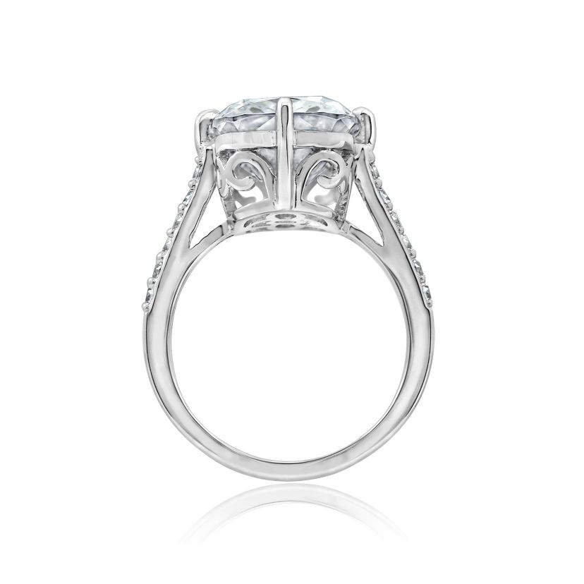 Lab Created Platinum Plated Silver Cathedral Emerald Cut Cubic Zirconia Cocktail Ring, Size 9