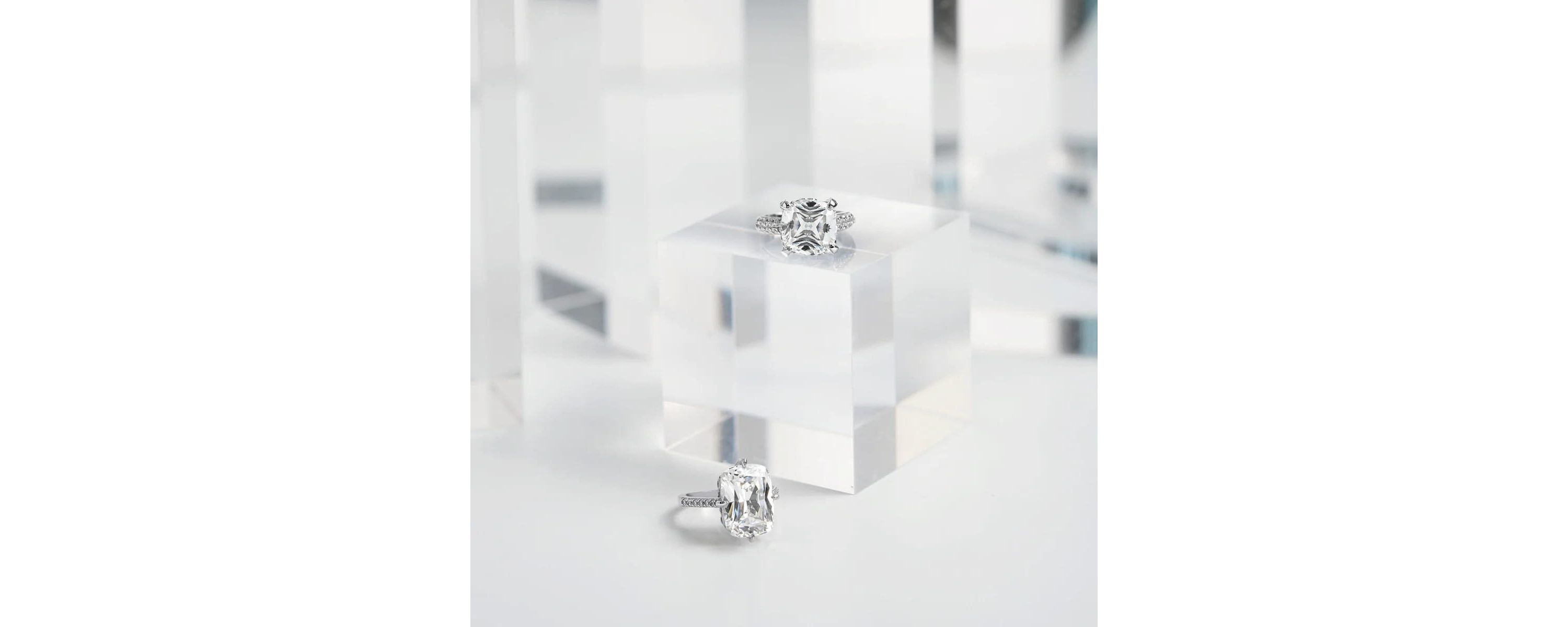 Lab Created Platinum Plated Silver Cathedral Emerald Cut Cubic Zirconia Cocktail Ring, Size 9