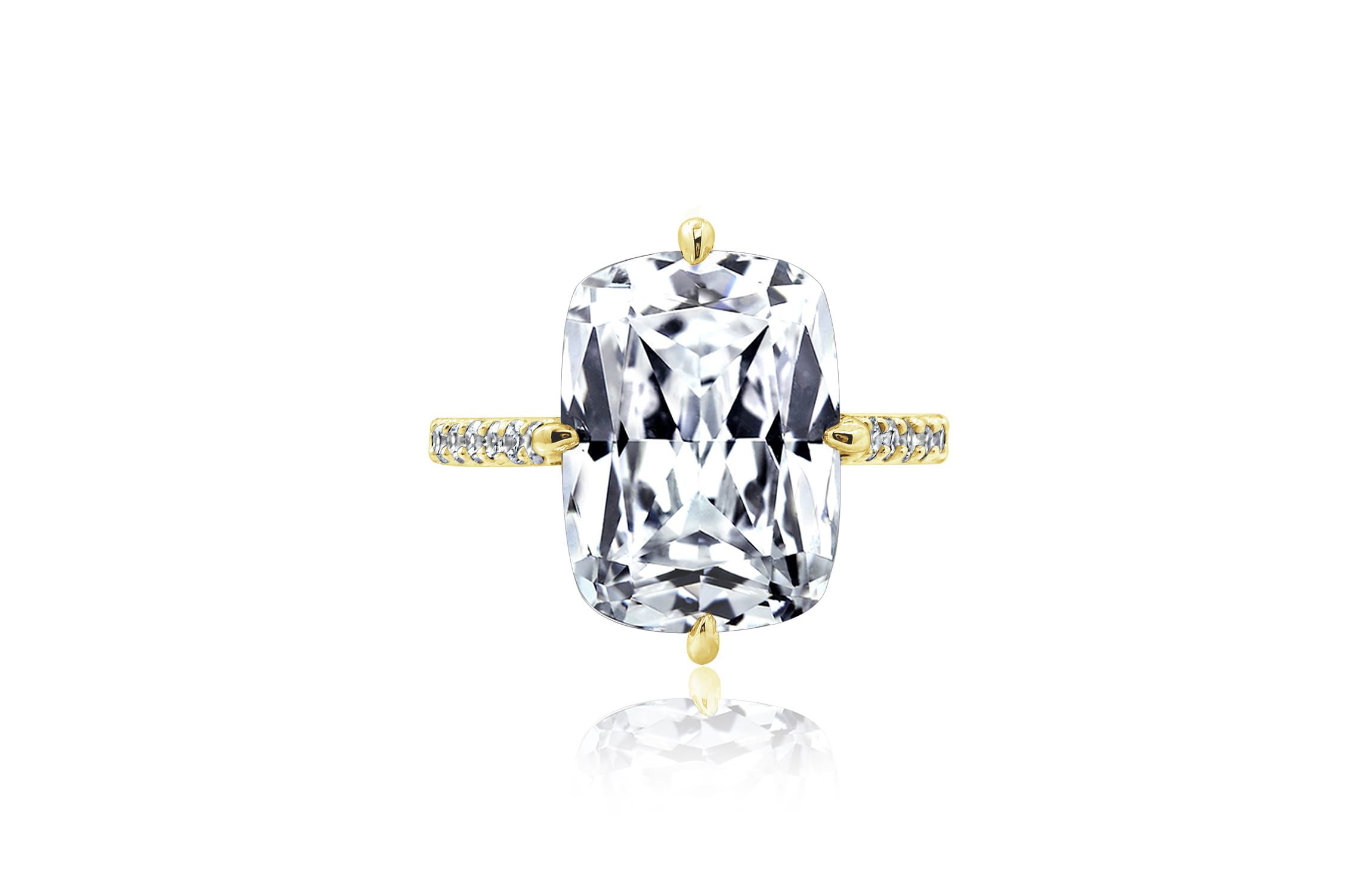 Lab Created DIAMONBLISS Yellow Gold Plated Silver Cathedral Emerald Cut Cubic Zirconia Cocktail Ring, Size 10