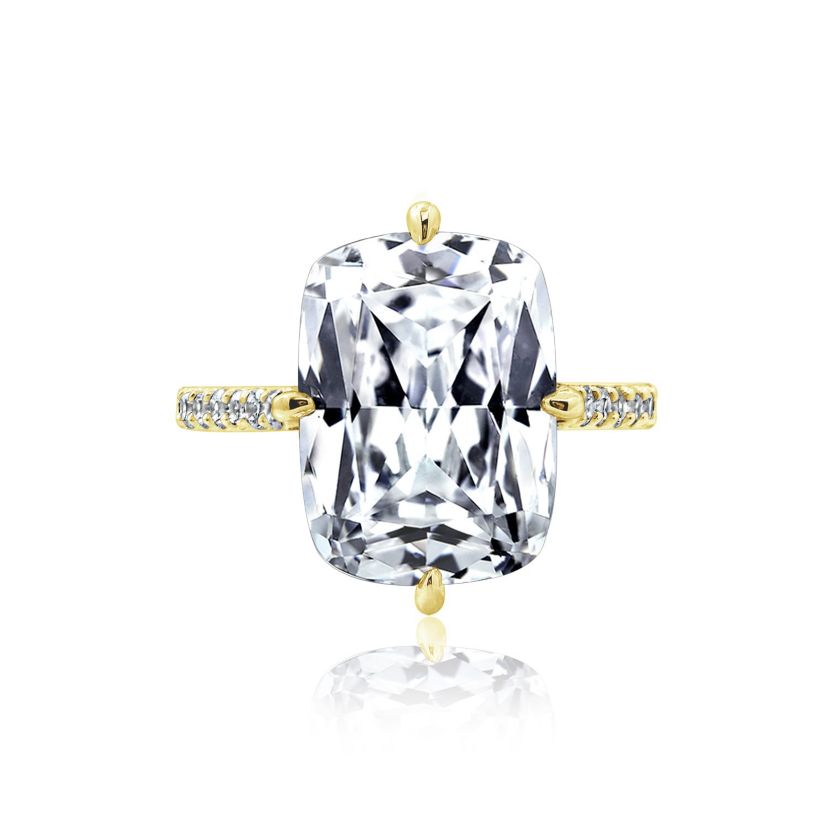 Lab Created DIAMONBLISS Yellow Gold Plated Silver Cathedral Emerald Cut Cubic Zirconia Cocktail Ring, Size 10