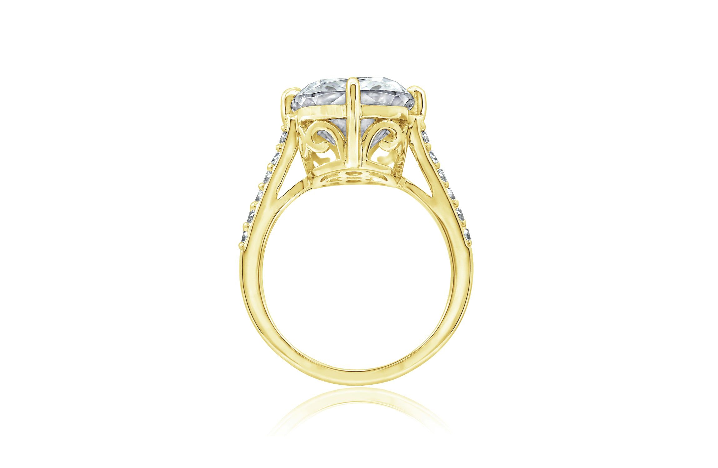 Lab Created DIAMONBLISS Yellow Gold Plated Silver Cathedral Emerald Cut Cubic Zirconia Cocktail Ring, Size 10