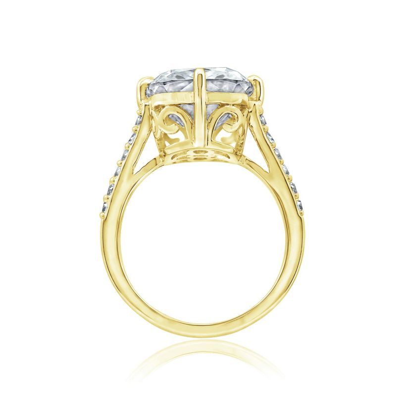 Lab Created DIAMONBLISS Yellow Gold Plated Silver Cathedral Emerald Cut Cubic Zirconia Cocktail Ring, Size 10