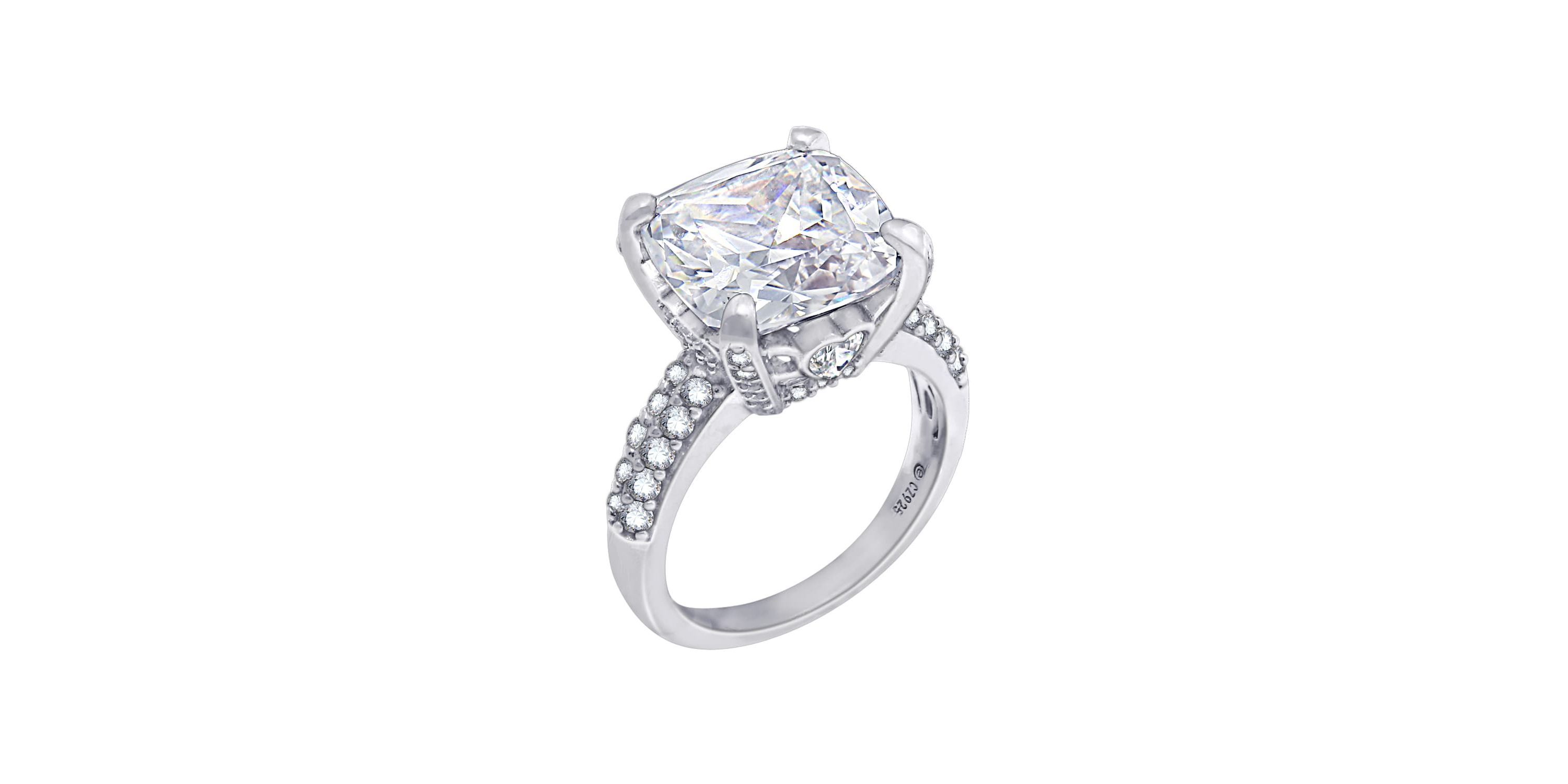 Lab Created Diamonbliss Platinum Plated Silver Cushion Cut Cubic Zirconia Cocktail Ring (8)