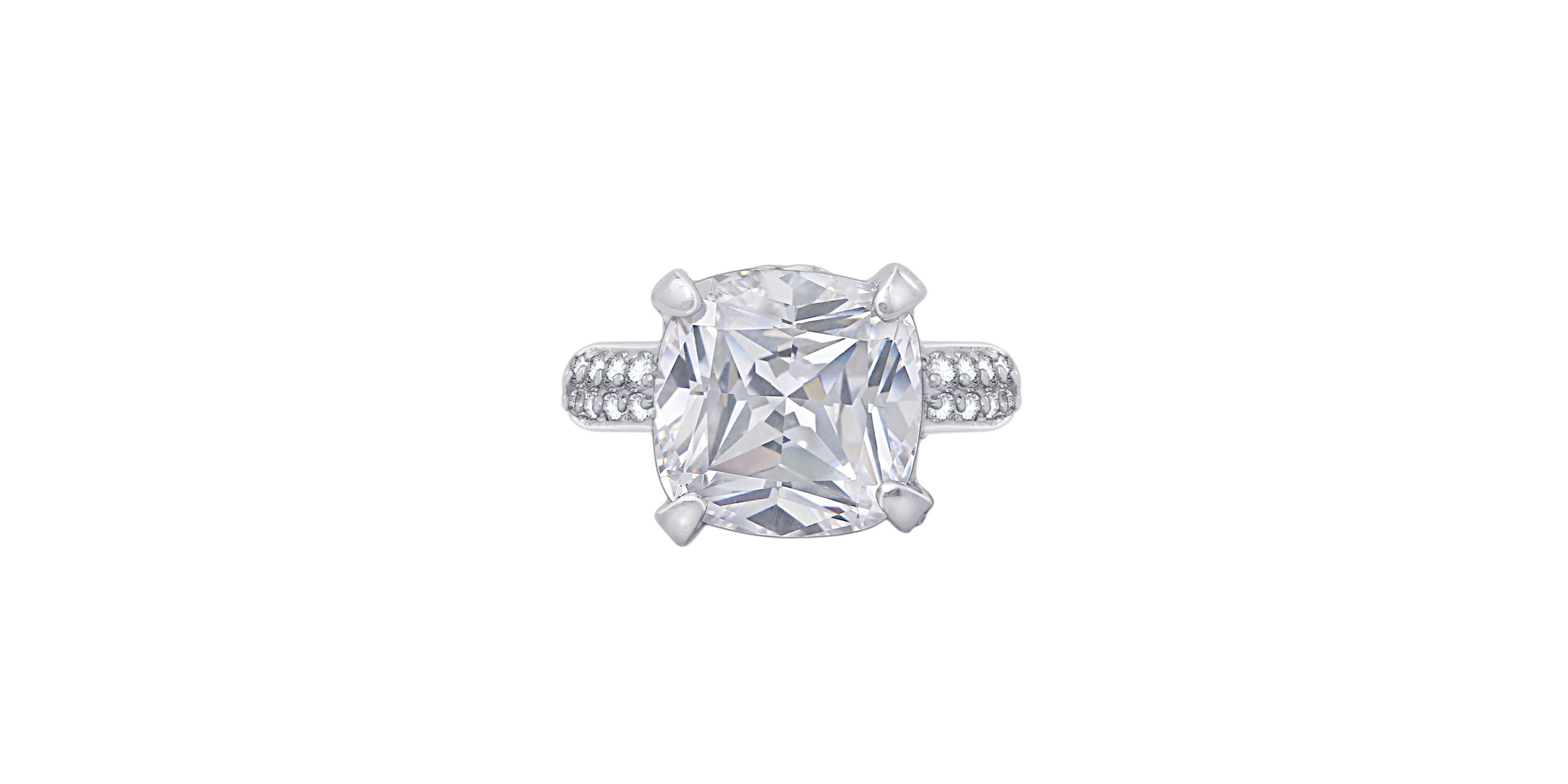 Lab Created Diamonbliss Platinum Plated Silver Cushion Cut Cubic Zirconia Cocktail Ring (8)
