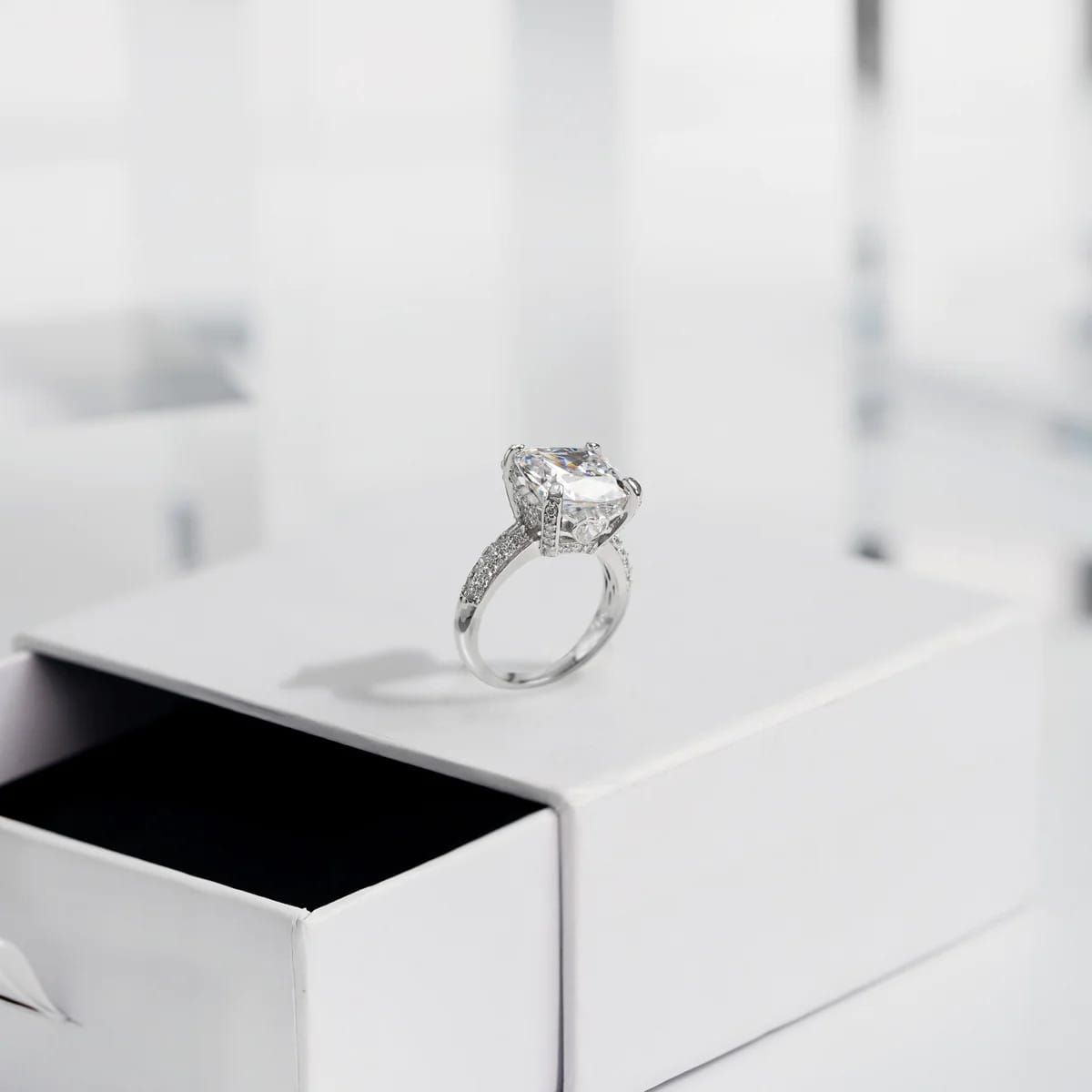 Lab Created Diamonbliss Platinum Plated Silver Cushion Cut Cubic Zirconia Cocktail Ring (8)