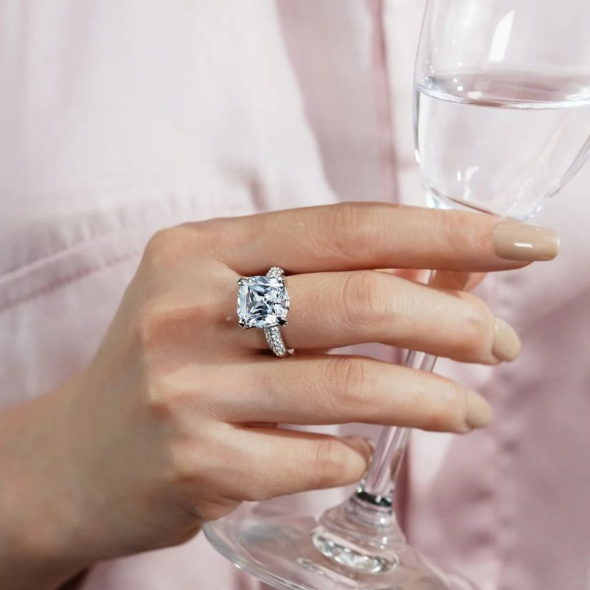 Lab Created Diamonbliss Platinum Plated Silver Cushion Cut Cubic Zirconia Cocktail Ring (8)