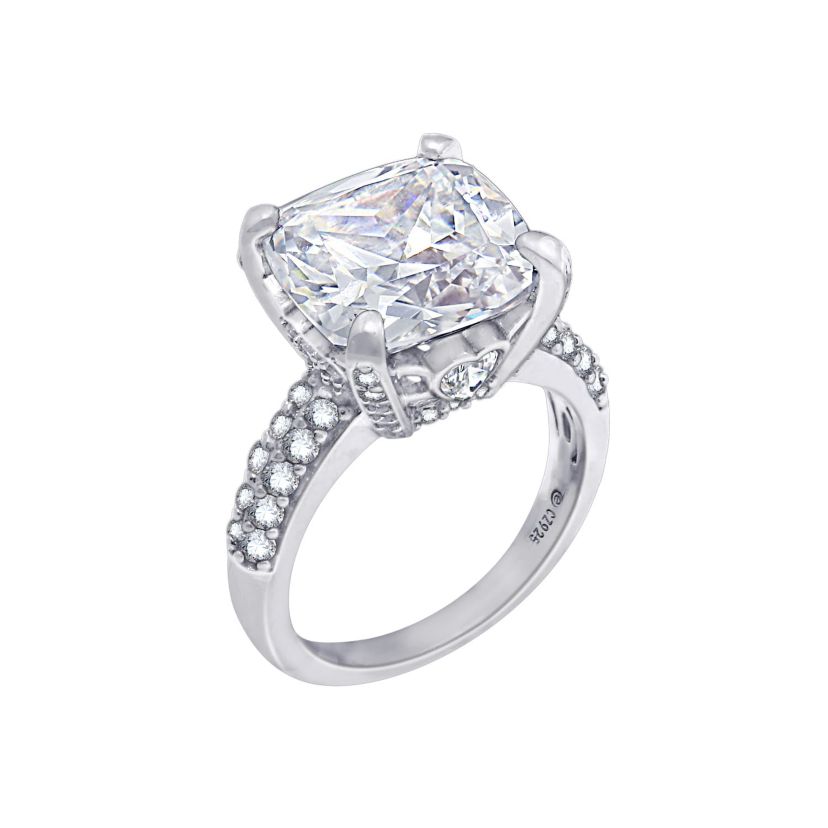 Lab Created Platinum Plated Silver Cushion Cut Cubic Zirconia Cocktail Ring (10)