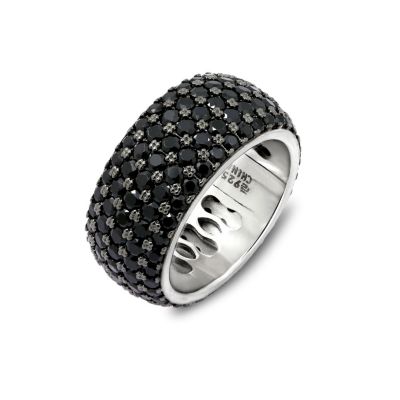 Peace Love World Lab Created DIAMONBLISS Black Rhodium Plated Sterling Silver 3.90 ct tw Black Spinel 5-Row Sterling Eternity Ring Size-8
