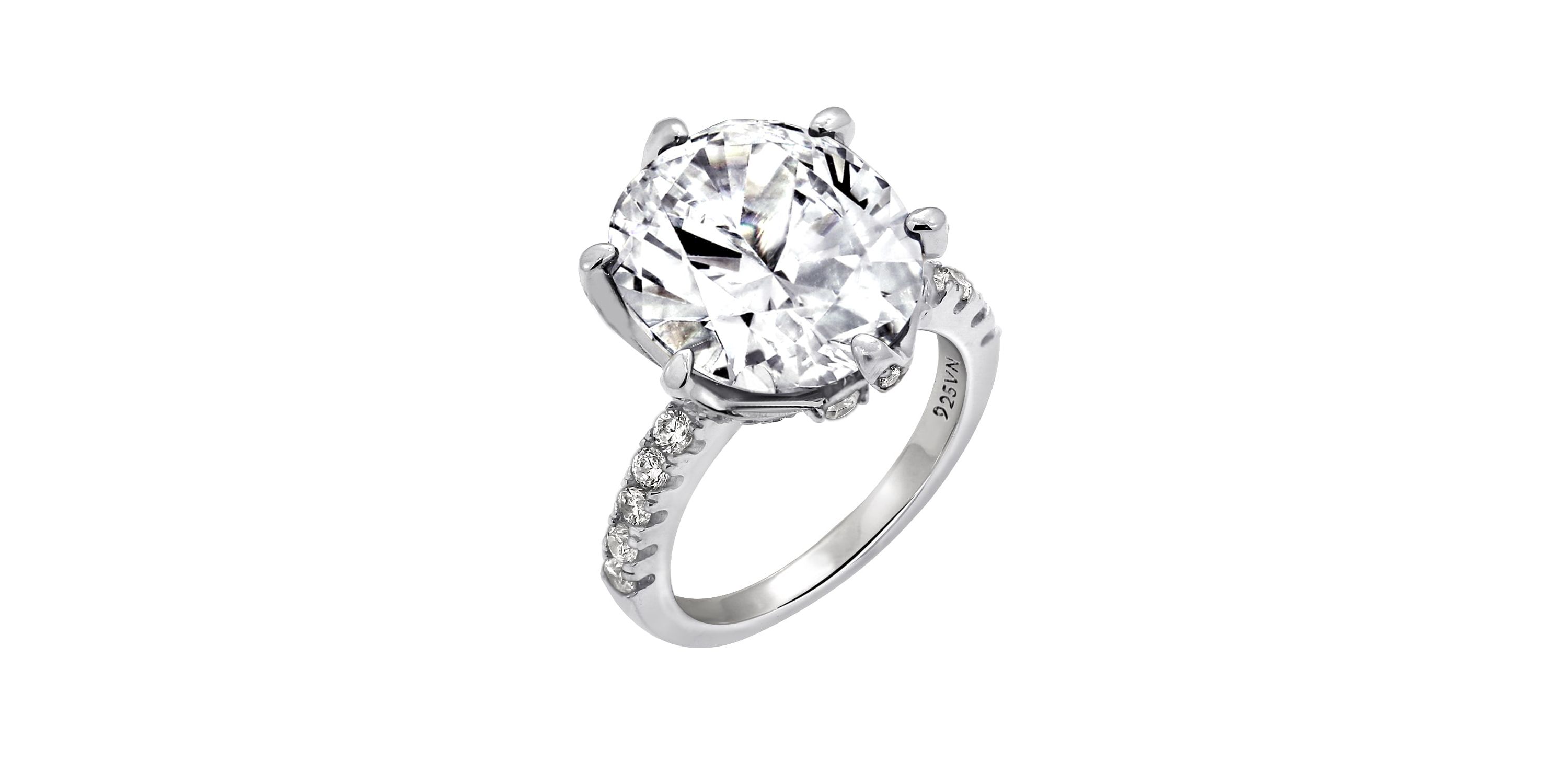 Lab Created Diamonbliss Platinum Plated Silver Celebrity "Kourtney" with Cubic Zirconia Cocktail Ring (9)