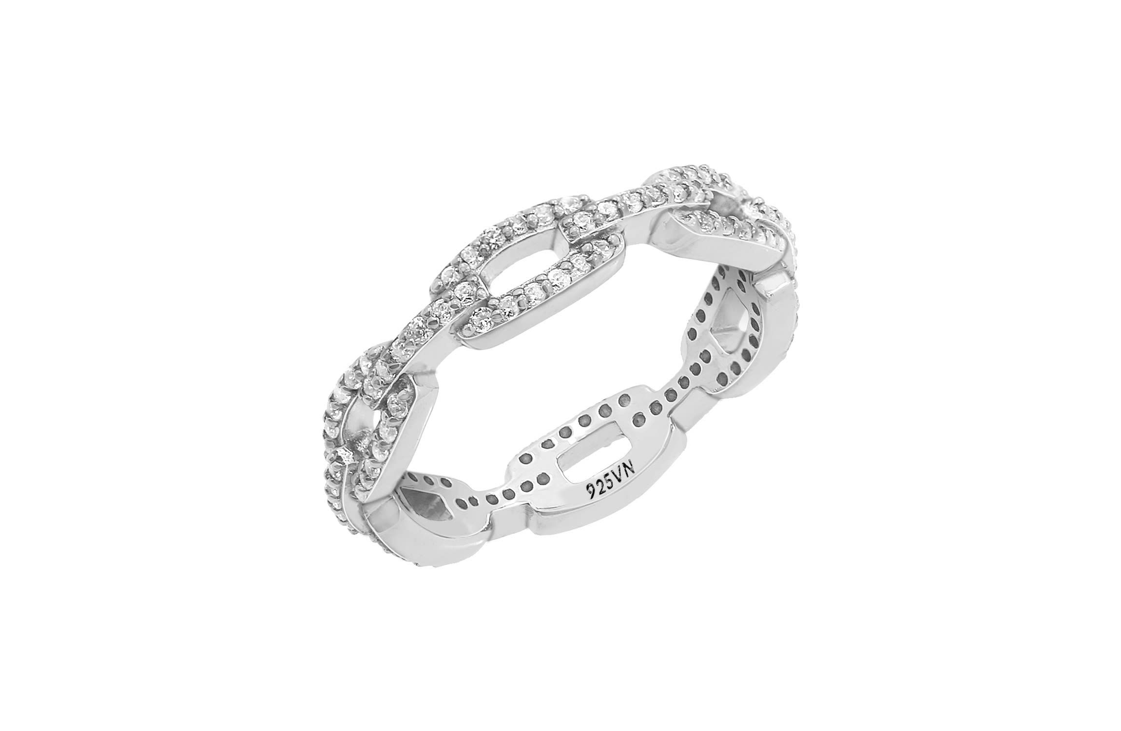 Lab Created DIAMONBLISS Platinum Plated Sterling Silver Cubic Zirconia Pave Link Ring, Size 9