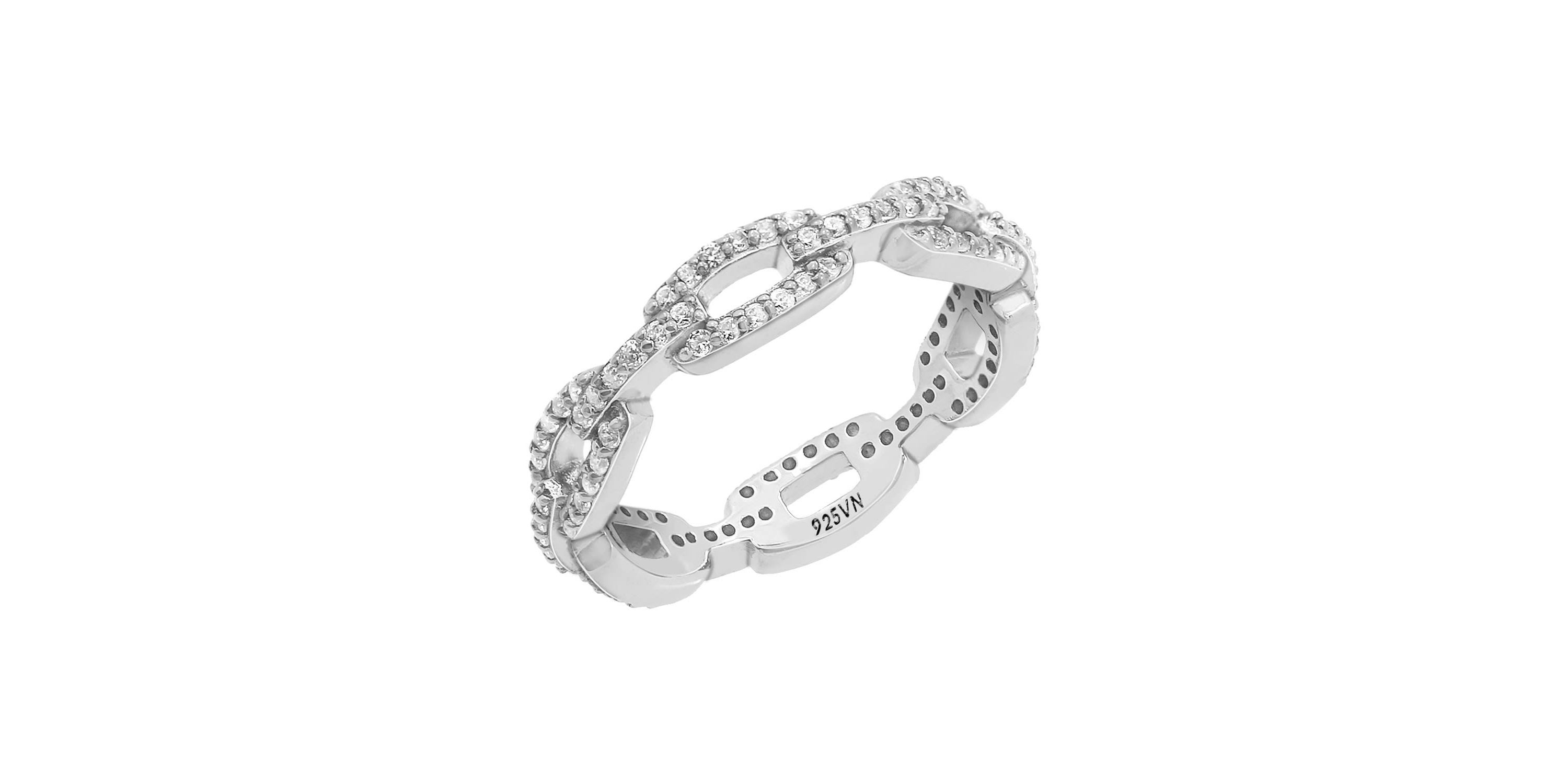 Lab Created DIAMONBLISS Platinum Plated Sterling Silver Cubic Zirconia Pave Link Ring, Size 9