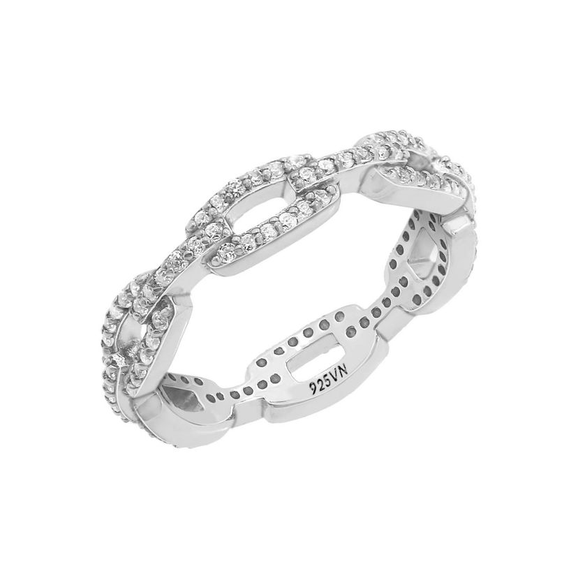 Lab Created DIAMONBLISS Platinum Plated Sterling Silver Cubic Zirconia Pave Link Ring, Size 9