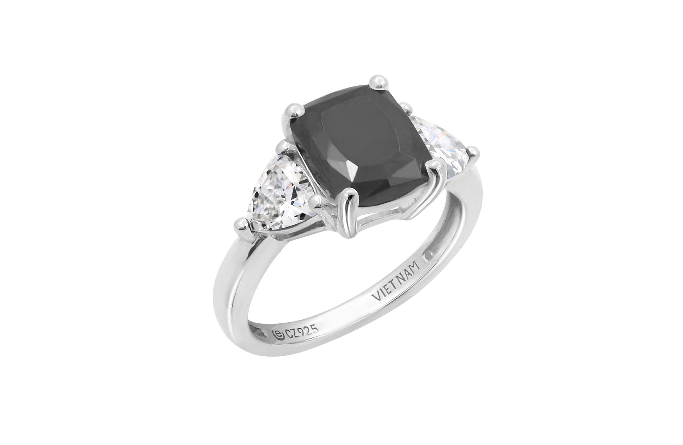 Lab Created DIAMONBLISS Platinum plated Sterling Silver Black Emerald Cubic Zirconia Ring, Size 7