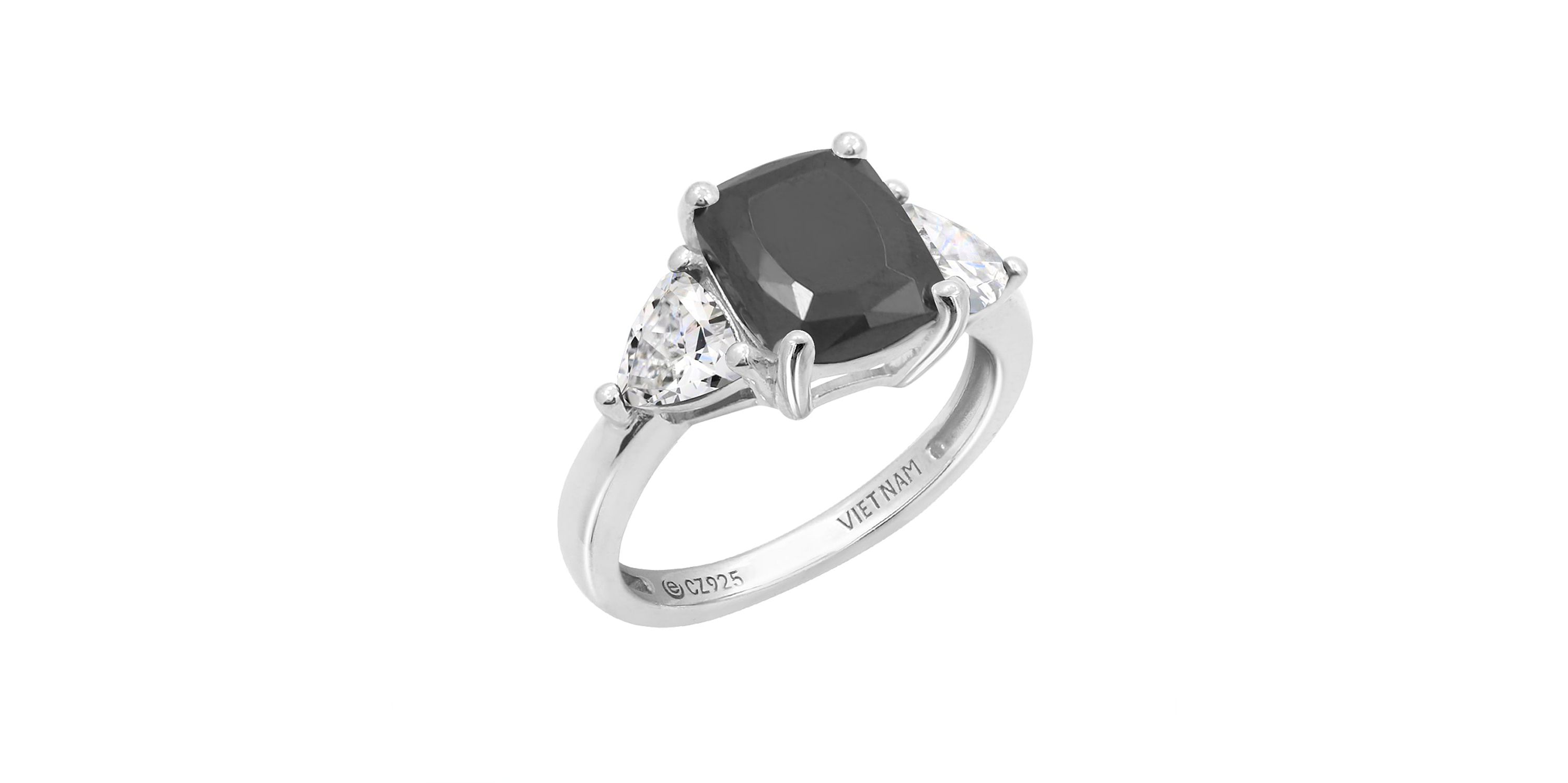 Lab Created DIAMONBLISS Platinum plated Sterling Silver Black Emerald Cubic Zirconia Ring, Size 7