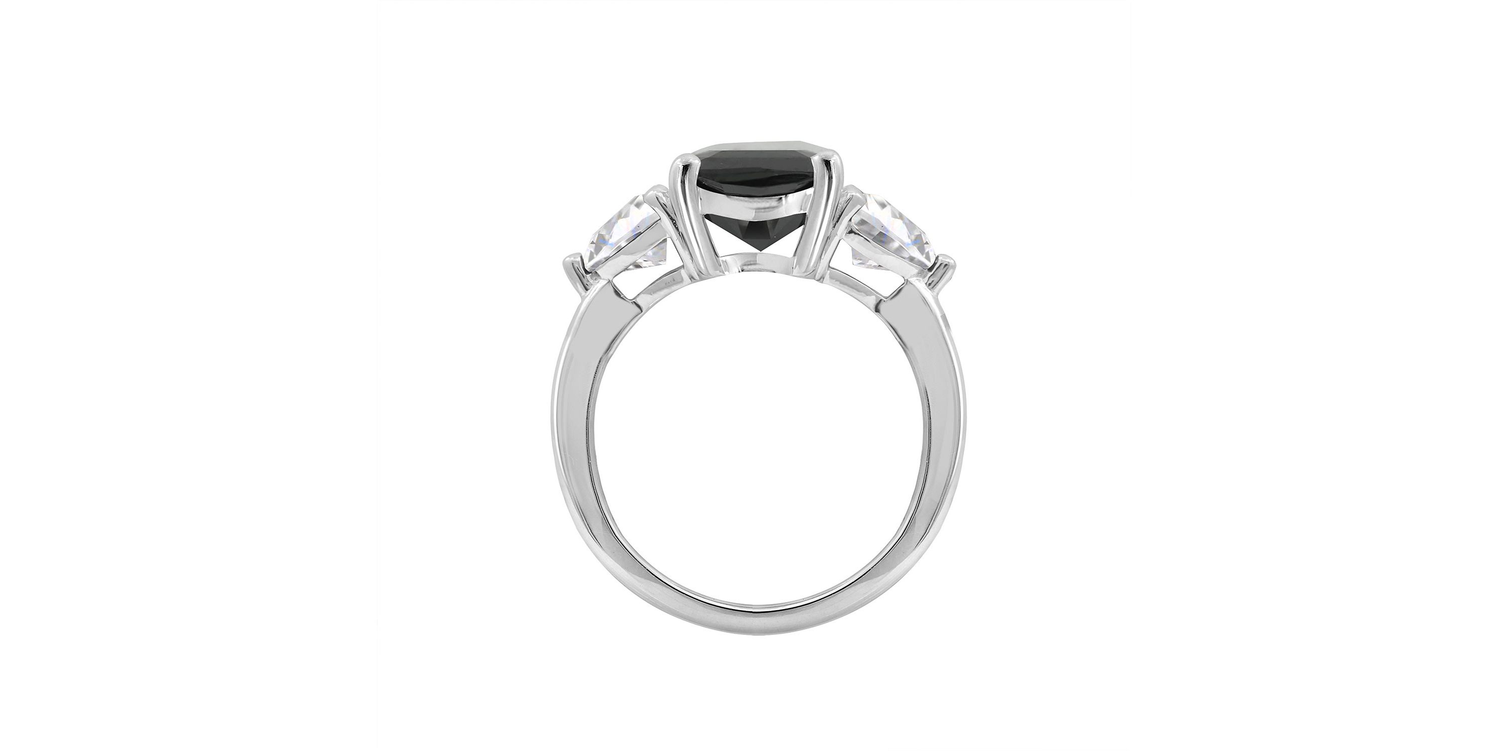 Lab Created DIAMONBLISS Platinum plated Sterling Silver Black Emerald Cubic Zirconia Ring, Size 7