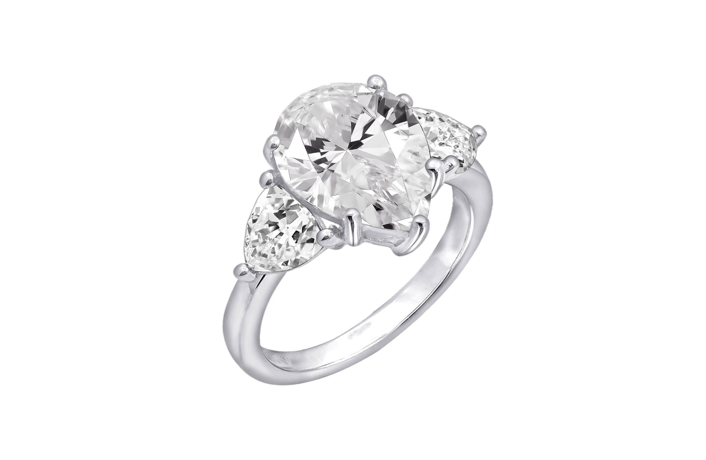 Lab Created Platinum plated Sterling Silver Clear Pear cut Cubic Zirconia Ring, Size 8