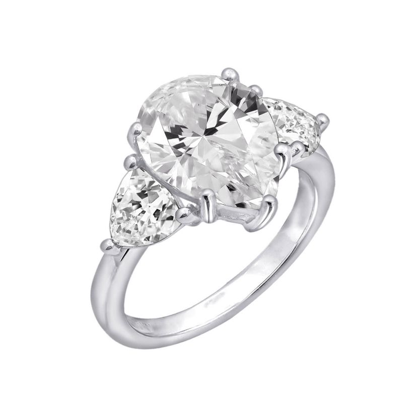 Lab Created Platinum plated Sterling Silver Clear Pear cut Cubic Zirconia Ring, Size 8