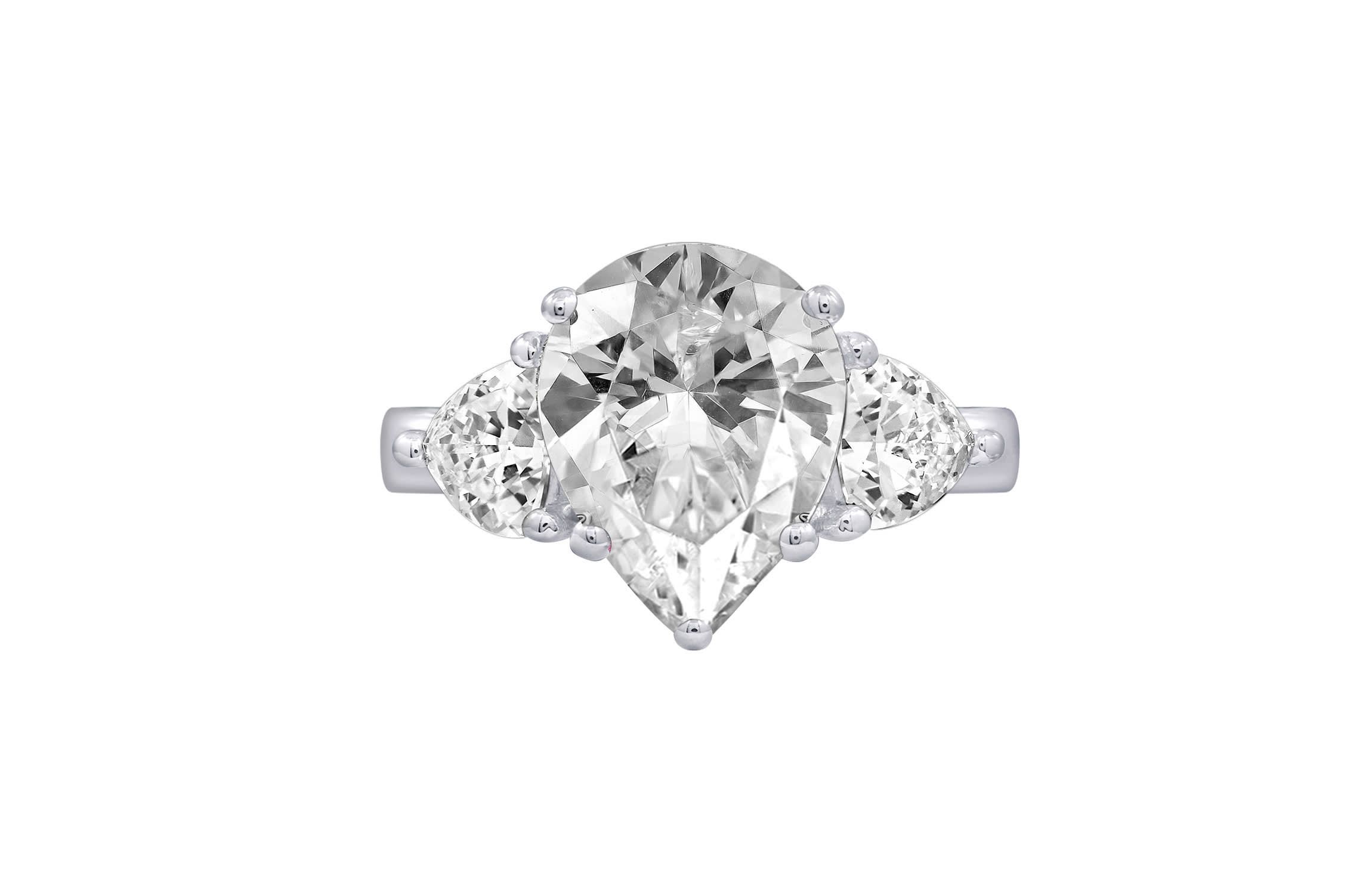 Lab Created Platinum plated Sterling Silver Clear Pear cut Cubic Zirconia Ring, Size 8