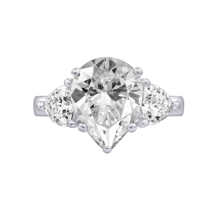 Lab Created Platinum plated Sterling Silver Clear Pear cut Cubic Zirconia Ring, Size 8