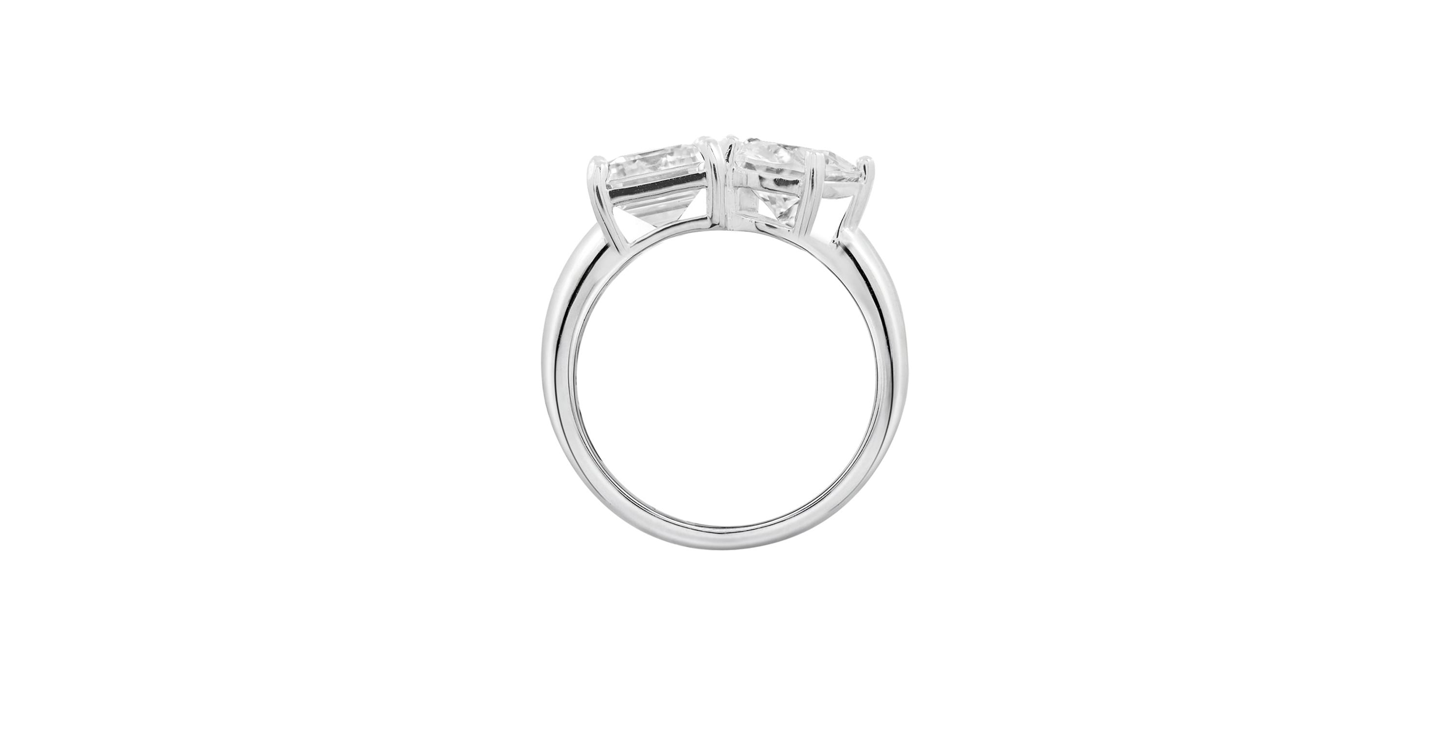 Lab Created DIAMONBLISS Emerald & Oval Cut Double Stone Ring for Women 14K Yellow Gold, Platinum Plated 925 Sterling Silver Engagement Cocktail Ring Band | Cubic Zirconia CZ Diamond Stimulant (White, 6)