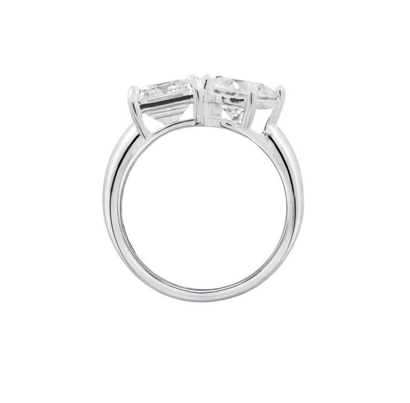 Lab Created DIAMONBLISS Emerald & Oval Cut Double Stone Ring for Women 14K Yellow Gold, Platinum Plated 925 Sterling Silver Engagement Cocktail Ring Band | Cubic Zirconia CZ Diamond Stimulant (White, 6)